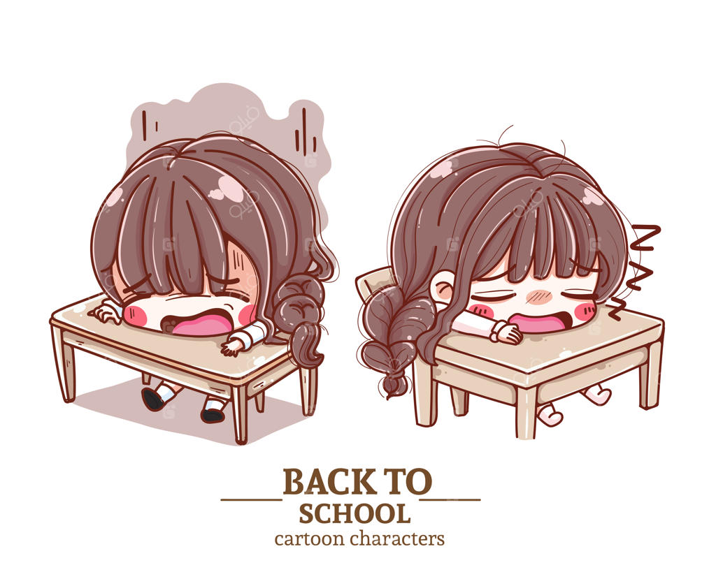 لوگو و تصویرسازی بازگشت به مدرسه؛ دانش‌آموز خسته با لباس فرم در کلاس درس