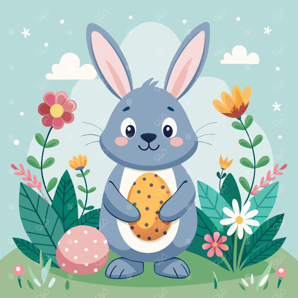 خرگوش عید پاک با کلوچه در باغ