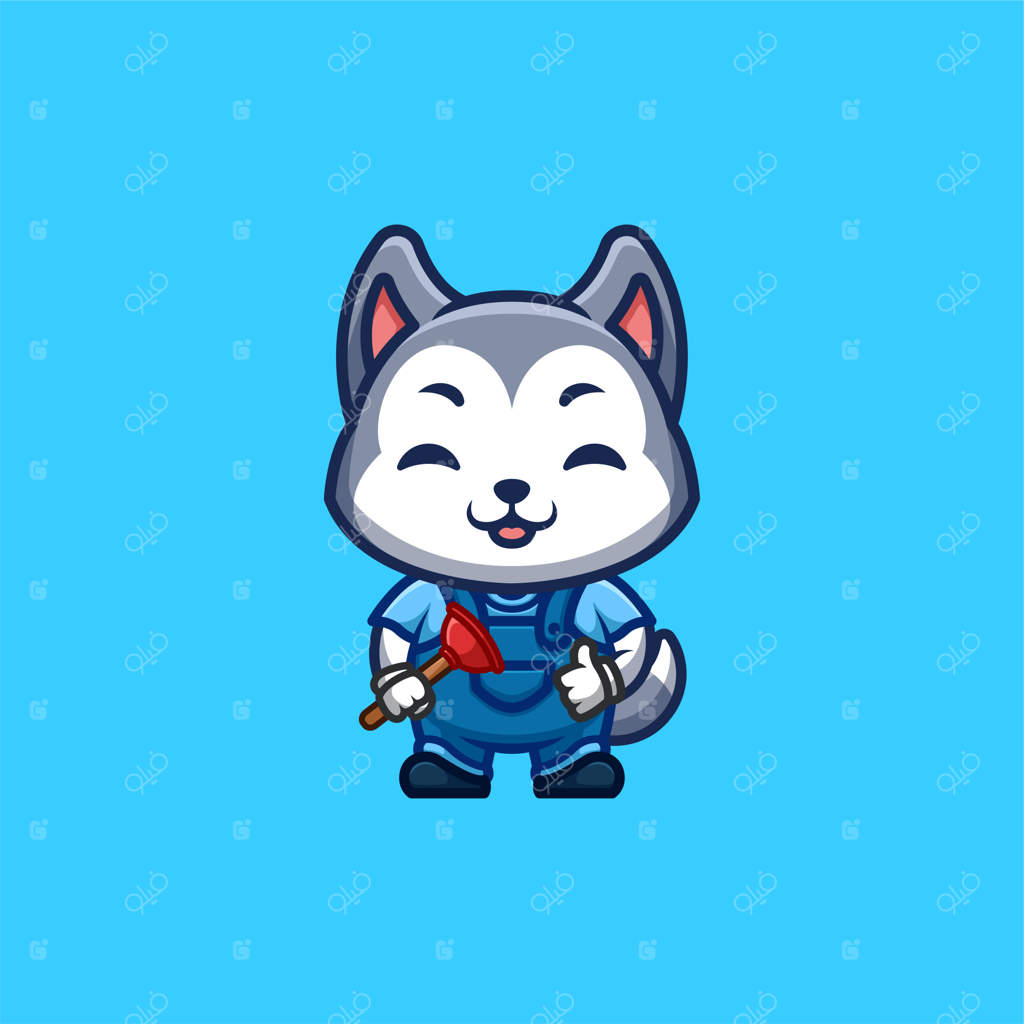 لوگوی کارتونی و خلاقانه لوله‌کش هااسکی کیوت و کاوایی