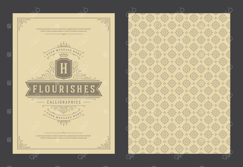 کارت تبریک با طرح قدیمی و فریم طراحی شده با خطوط و زینت‌های کلاسیک