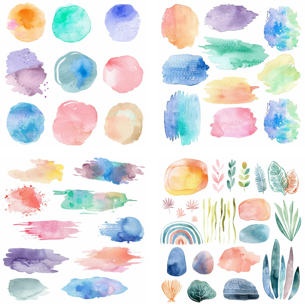 لکه جوهر و پاشش رنگ‌های پاستلی با افکت آبرنگی و بافت‌دار