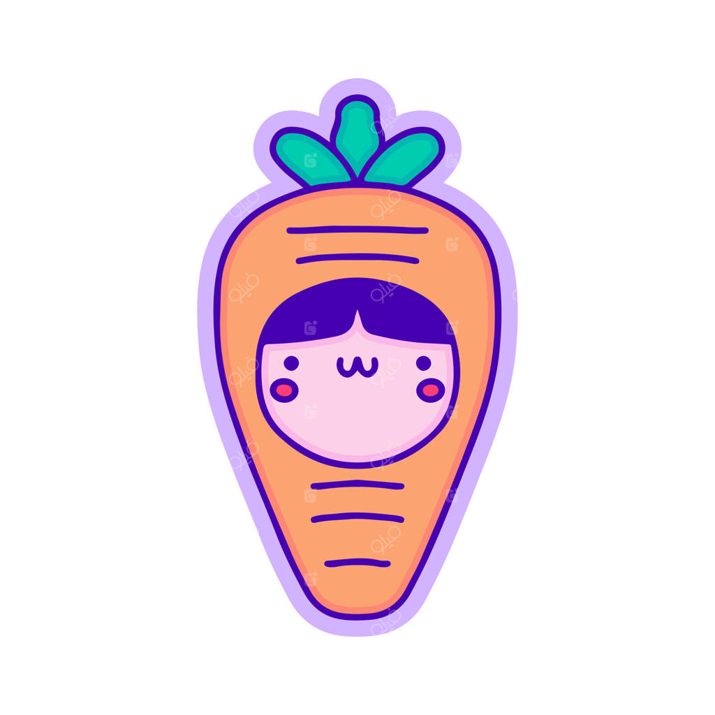 کارتون بچه بامزه در لباس هویج، طراحی برای تیشرت و استیکر.