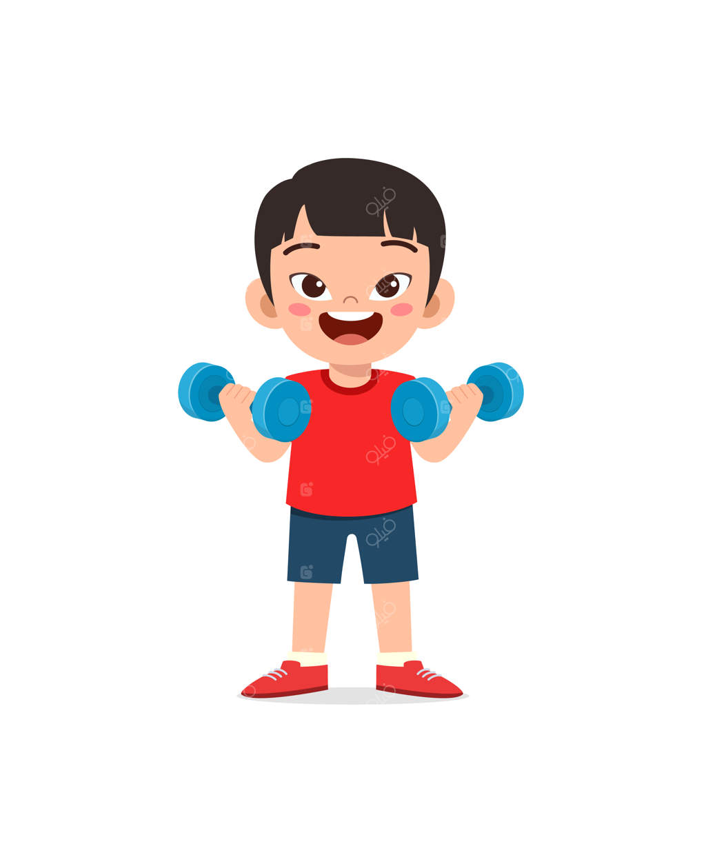 کودک کوچولو با دمبل ورزش می‌کند