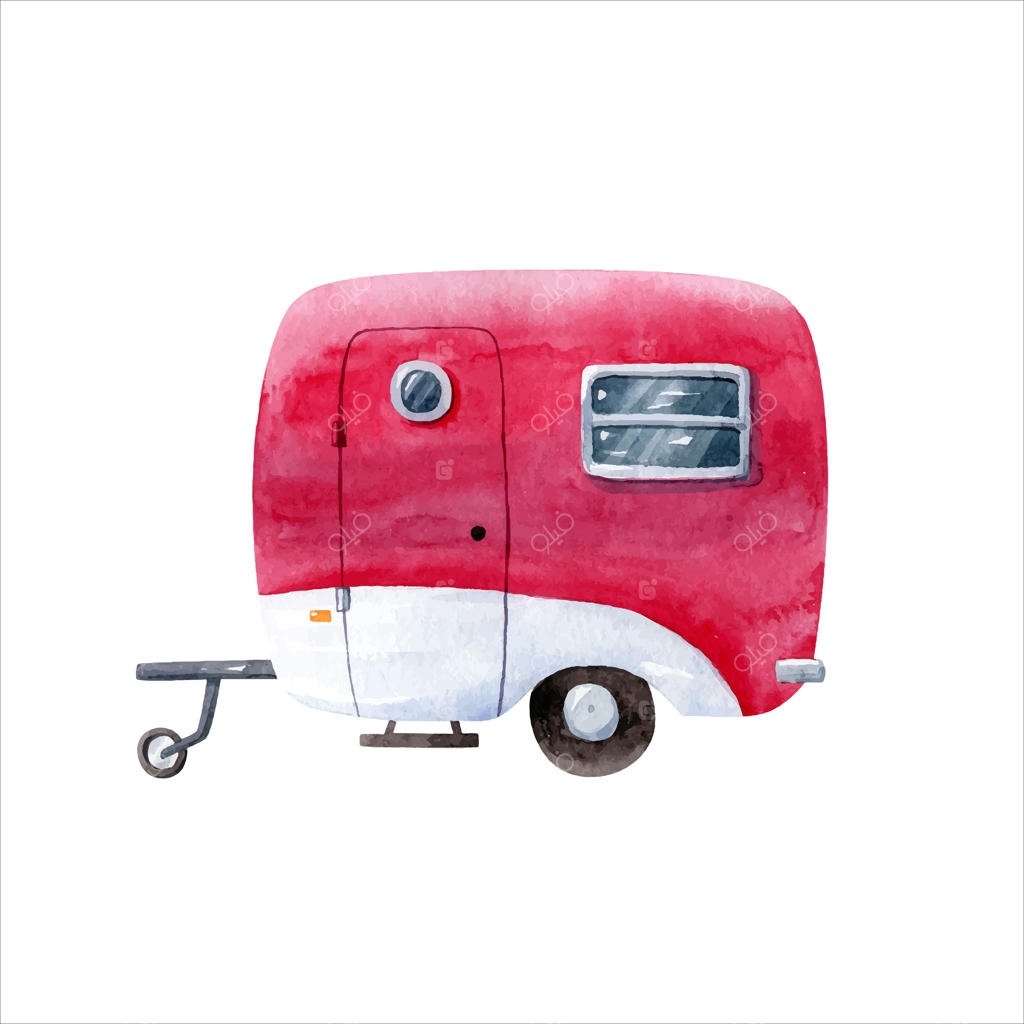 ون کلاسیک قرمز در پس‌زمینه سفید - خانه سیار قدیمی وینتیج به صورت وکتور