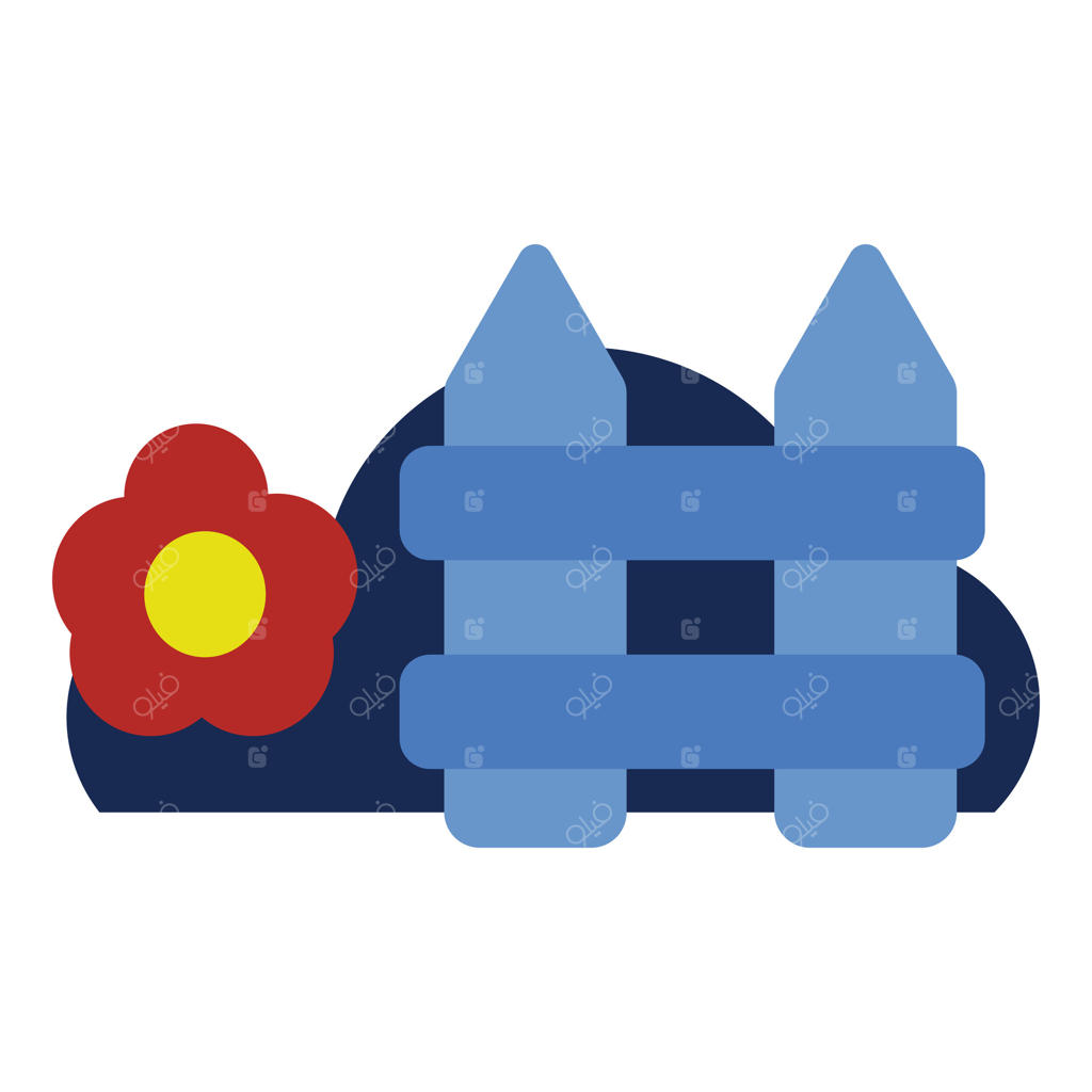 نماد تخت حصار و گل، ایزوله شده بر روی پس‌زمینه سفید. عنصر طراحی باغ گل با حصار. عنصر طراحی با تم طبیعت