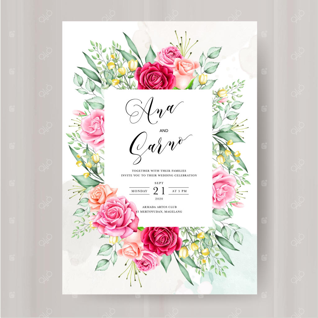 قالب کارت دعوت عروسی با طرح گل