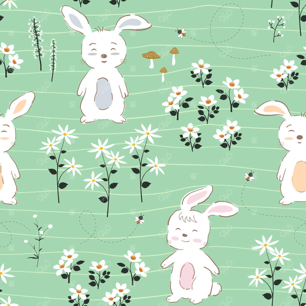 پترن یکپارچه عید پاک با خرگوش‌های بامزه در باغ بهاری شادمان