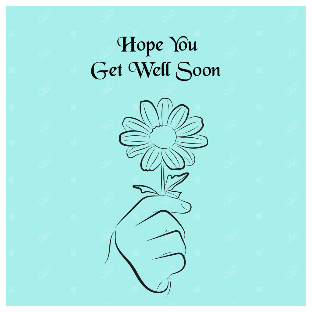 طرح کارت مینیمالیستی برای "آرزوی بهبودی با تصویری از دست که یک گل مارگریت را نگه داشته است"