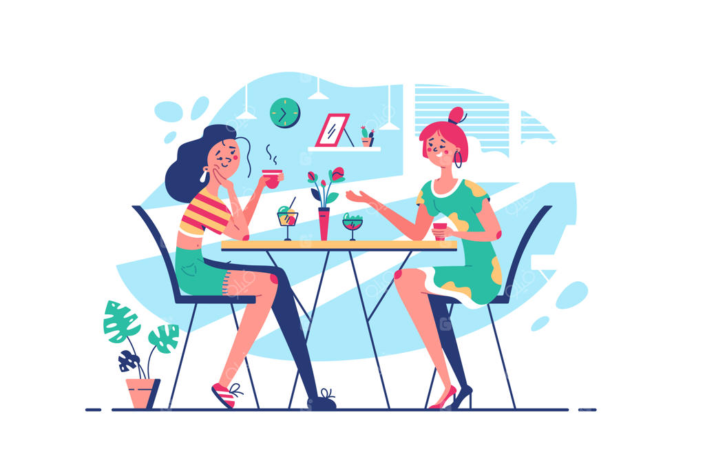 دوستان صمیمی در حال گپ‌وگفت و نوشیدن قهوه