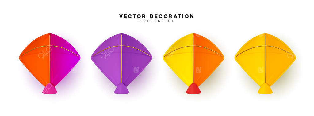 مجموعه‌ای از بادبادک‌های وکتوری واقع‌گرایانه بر روی زمینه سفید.