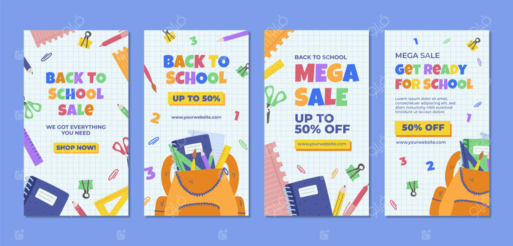 مجموعه استوری‌های اینستاگرام با طرح‌های بازگشت به مدرسه و لوازم تحریر