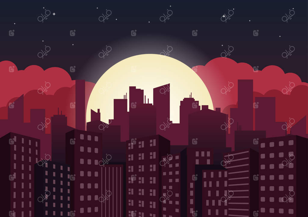 منظره شهری مدرن: ساختمان‌ها و معماری، املاک و مستغلات در سبک وکتور با طراحی هندسی ساده و تخت