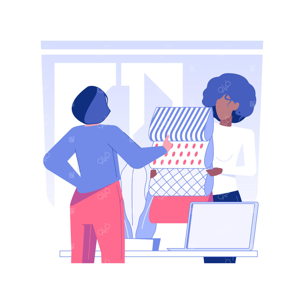 انتخاب متریال مبلمان - تصویرسازی مفهومی وکتور