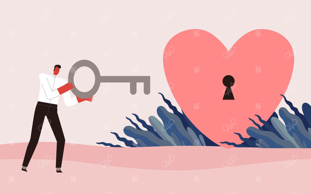 مردی با کلید بزرگ قلب قفل‌شده را باز می‌کند