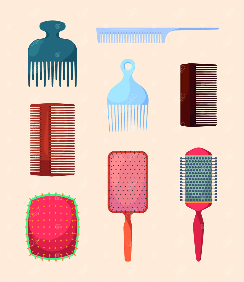 شانه‌های حرفه‌ای برای سالن زیبایی یا آرایشگاه: وسایل زنانه برای شکل‌دهی موها با طراحی روشن و سبک فلت