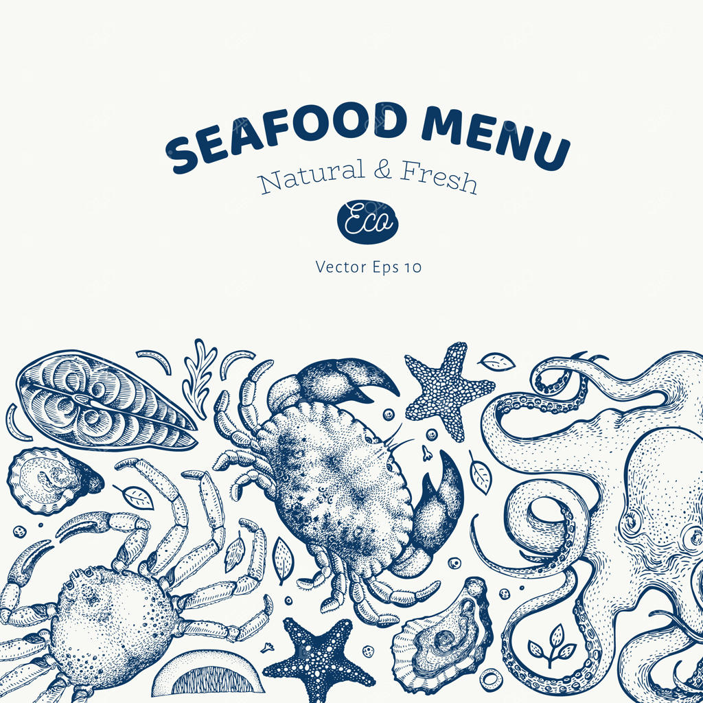 طراحی غذاهای دریایی و ماهی: تصویرسازی دستی