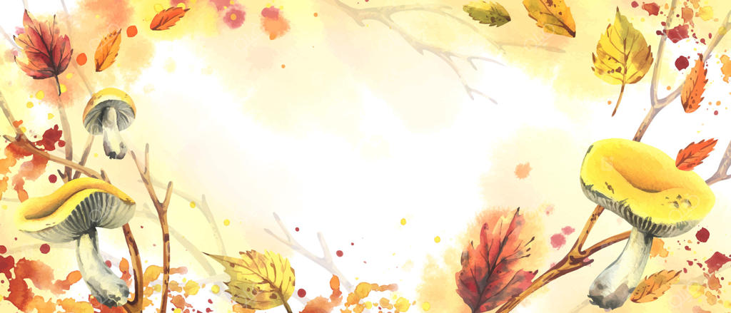 طراحی هنری برگ‌های پاییزی زنده و قارچ‌ها پرو وکتور