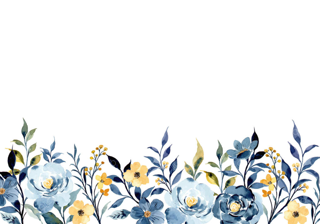 باغ گل‌های آبی و زرد با آبرنگ