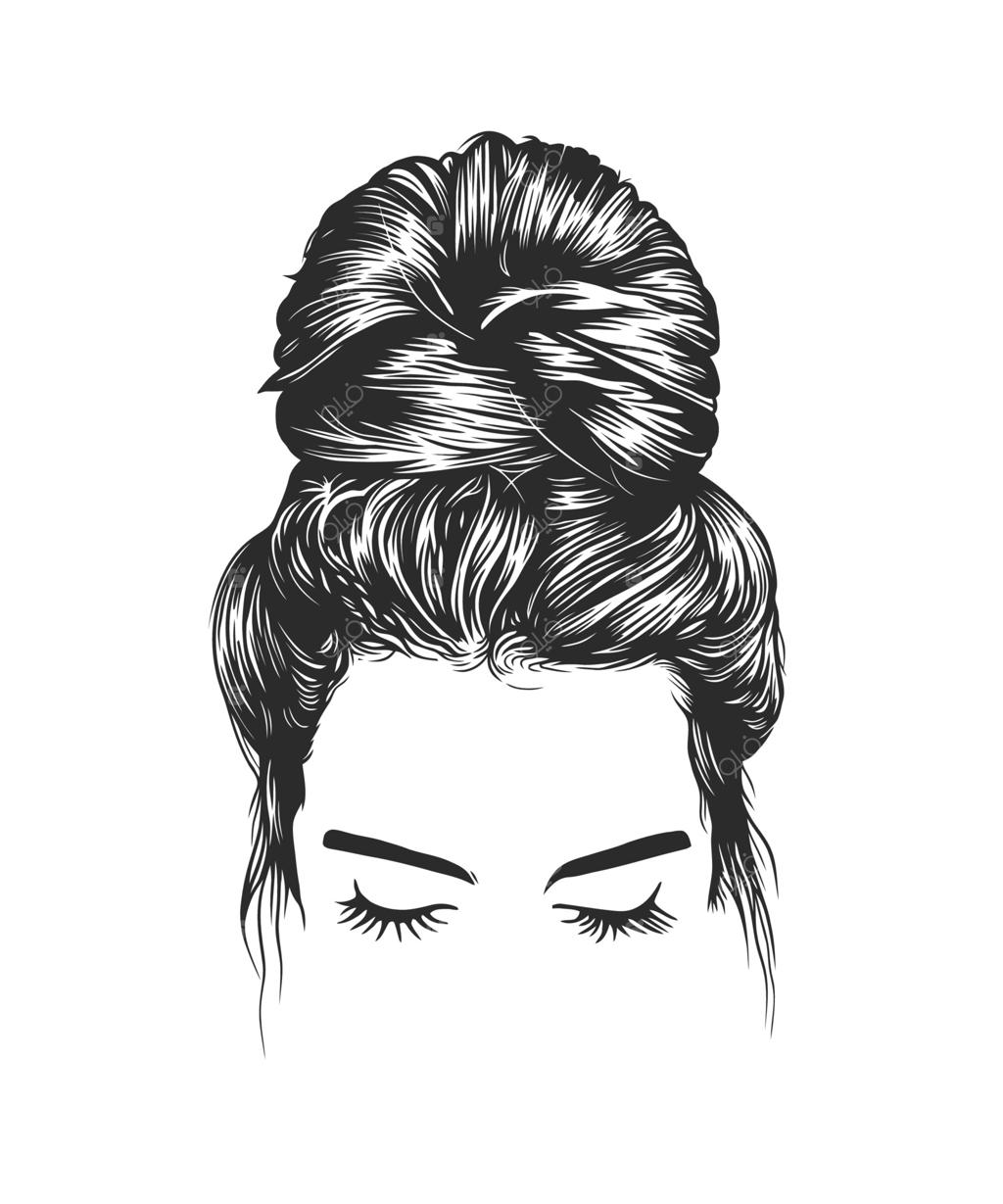 تصویرسازی وکتور خطی مدل موی گوجه‌ای به‌هم‌ریخته زنانه