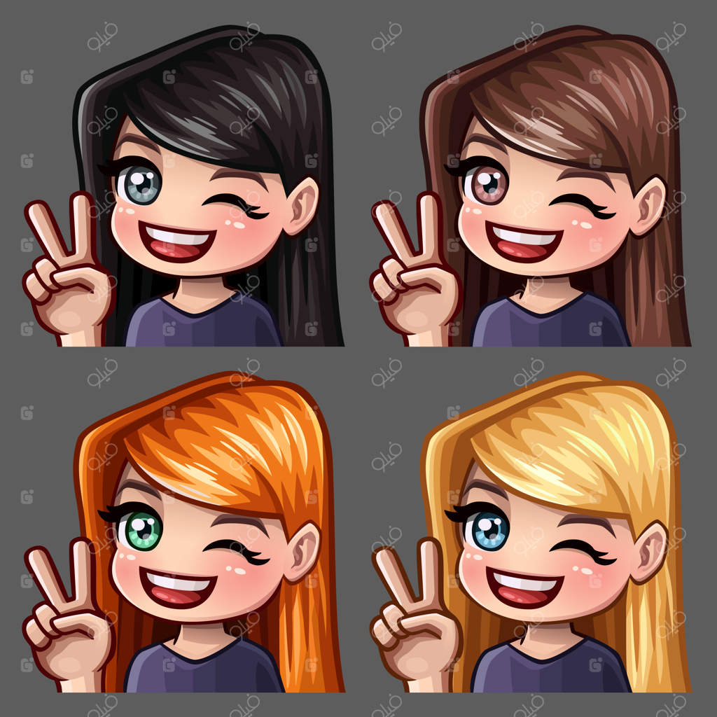 آیکون‌های احساسی با موی بلند برای شبکه‌های اجتماعی و استیکرها