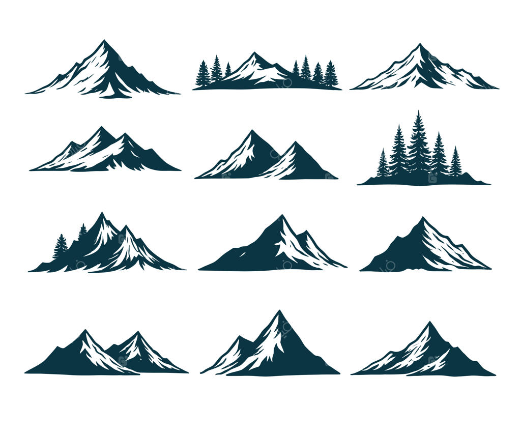 مجموعه سیلوئت‌های کوه با سبک طراحی تخت