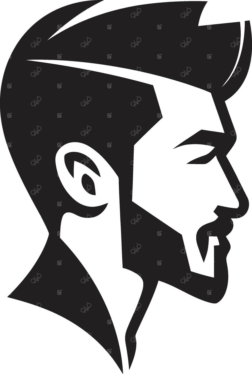 نشان ظرافت بیانی: نماد چهره مردانه با نگاه جسور در لوگوی هنری برای تصویر منتشر شده و توانمند مردانه