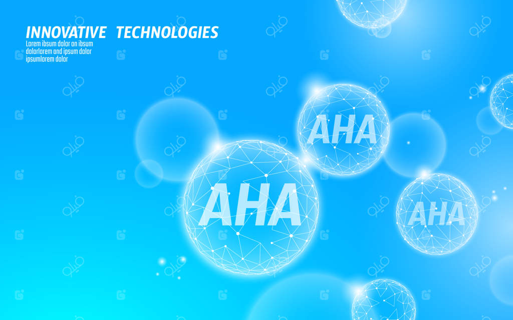 لایه‌برداری میوه‌ای در سالن زیبایی: سرم صورت ضدپیری و جوان‌ساز با اسیدهای گلیکولیک و لاکتیک AHA. درمان پوست با تصویر چندضلعی و مدرن.