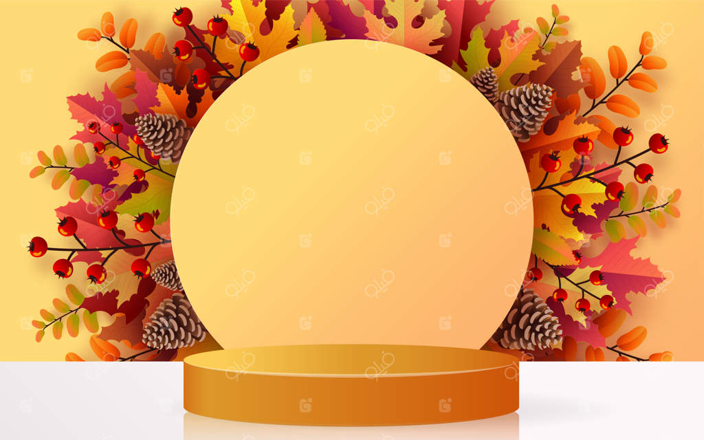 پس‌زمینه سه‌بعدی سکویی برای محصولات با اشکال هندسی و پس‌زمینه فصل پاییز و تعطیلات