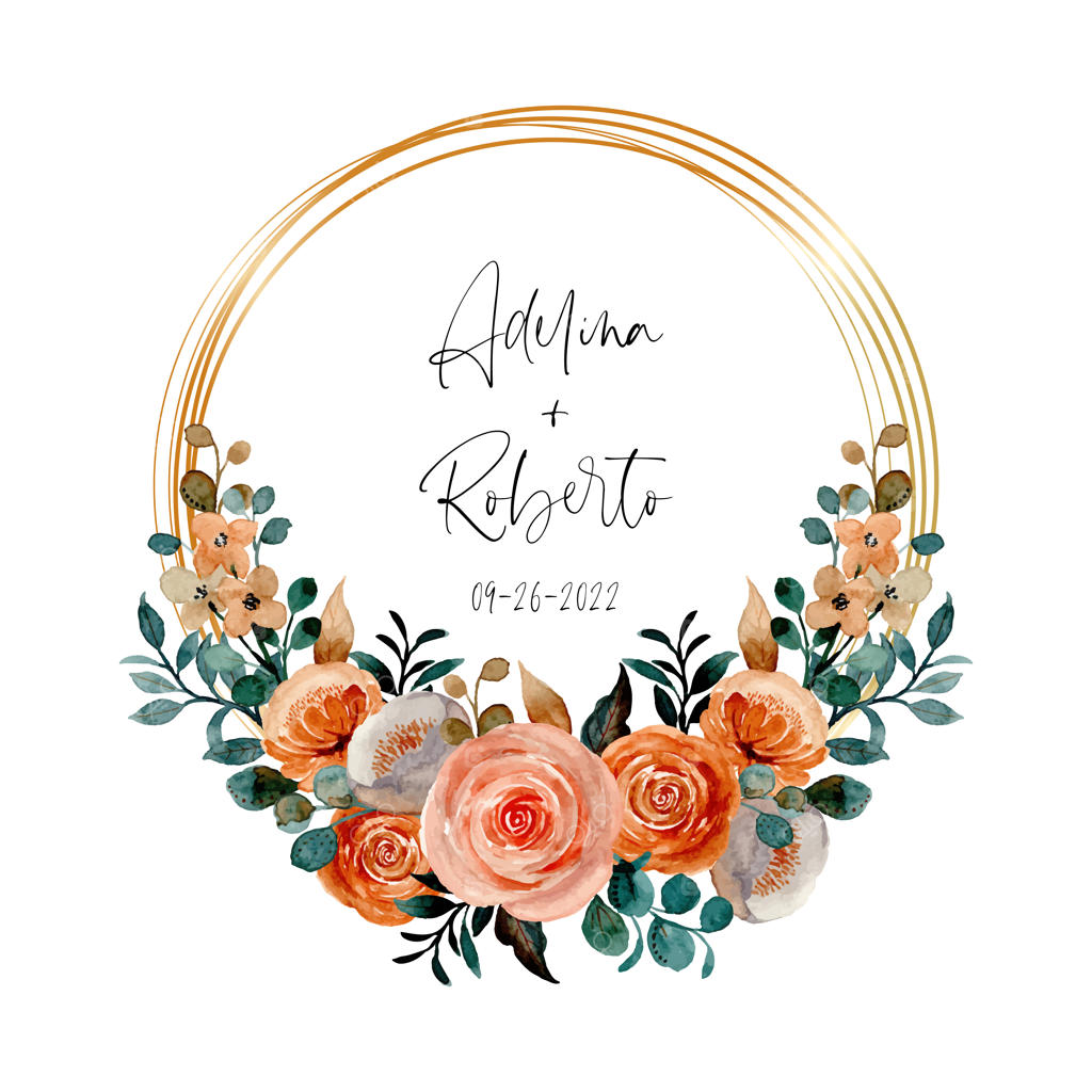 حلقه گل آبرنگی با قاب طلایی