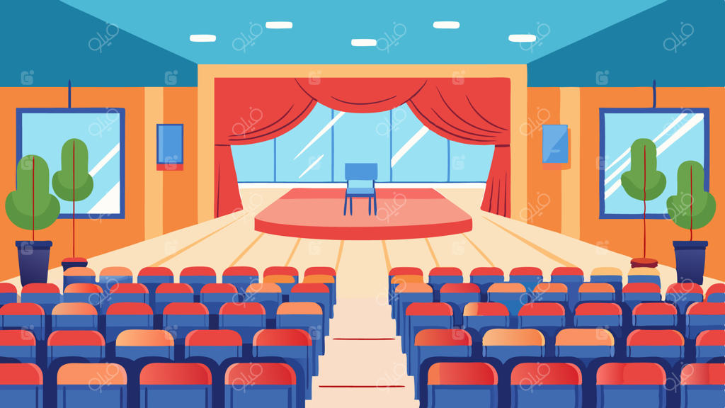 سالن چندمنظوره برای رویدادها، اجرا و سخنرانی با سن و صندلی برای جمعیت زیاد