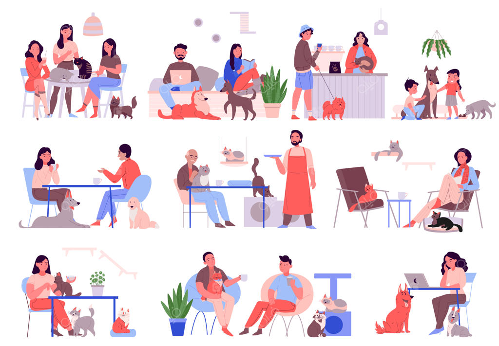 رستوران کافه حیوانات: تصاویری از بازدید مردم با حیواناتشان از کافی‌شاپ‌ها (تصاویر وکتور)