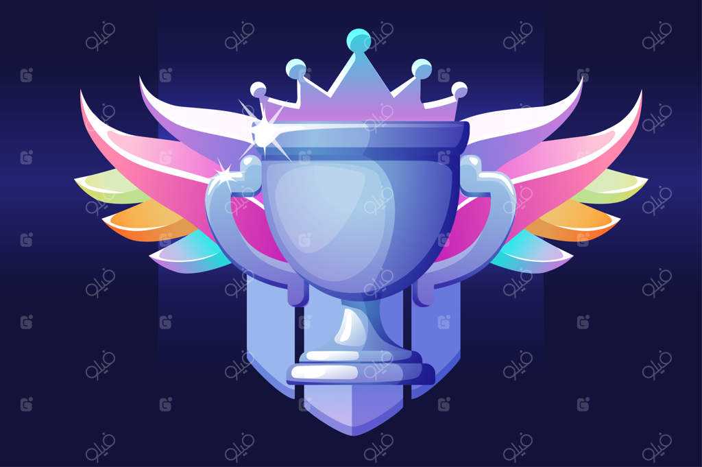 جام VIP با بال‌ها برای برنده مسابقات رابط کاربری. تصویر وکتور جایزه پیروزی، آیکون لوکس الماس برای طراحی گرافیک
