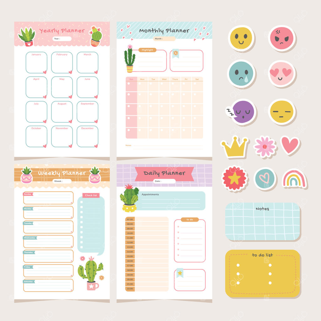 قالب دفتر خاطرات با طرح کاکتوس بامزه