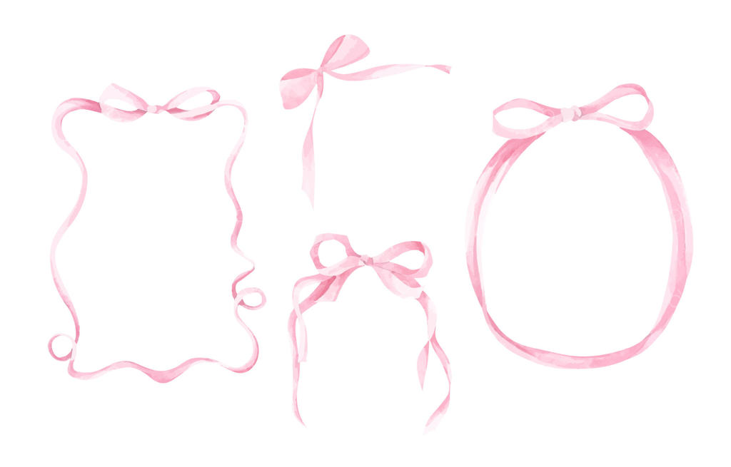 مجموعه فریم‌های آبرنگی با ربان‌های شیک به سبک کوکوت در رنگ‌های ملایم، ایده‌آل برای کارت‌های زیبا، حاشیه‌های تزیینی و هنرهای دیجیتال.