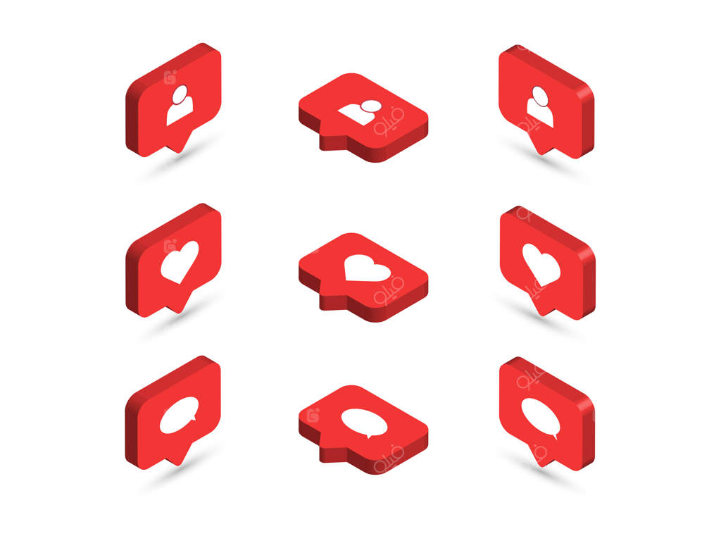 آیکون های ایزومتریک: آیکون های اعلان شبکه های اجتماعی