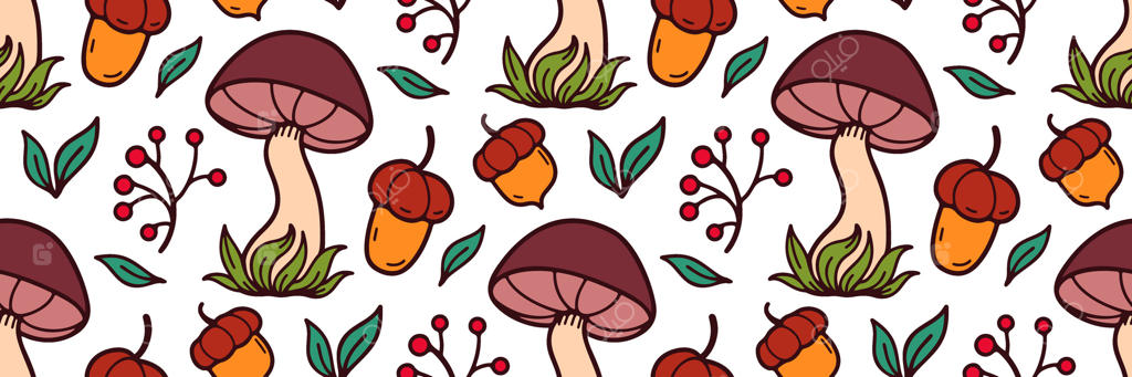 پترن یکپارچه پاییزی با قارچ‌ها: مناسب برای پارچه‌های فصلی، کاغذ دیواری، کاغذ کادو، کارت‌های تبریک و دکوراسیون خانه. باغ جنگلی زیبا در قلب طبیعت. طراحی دودل.