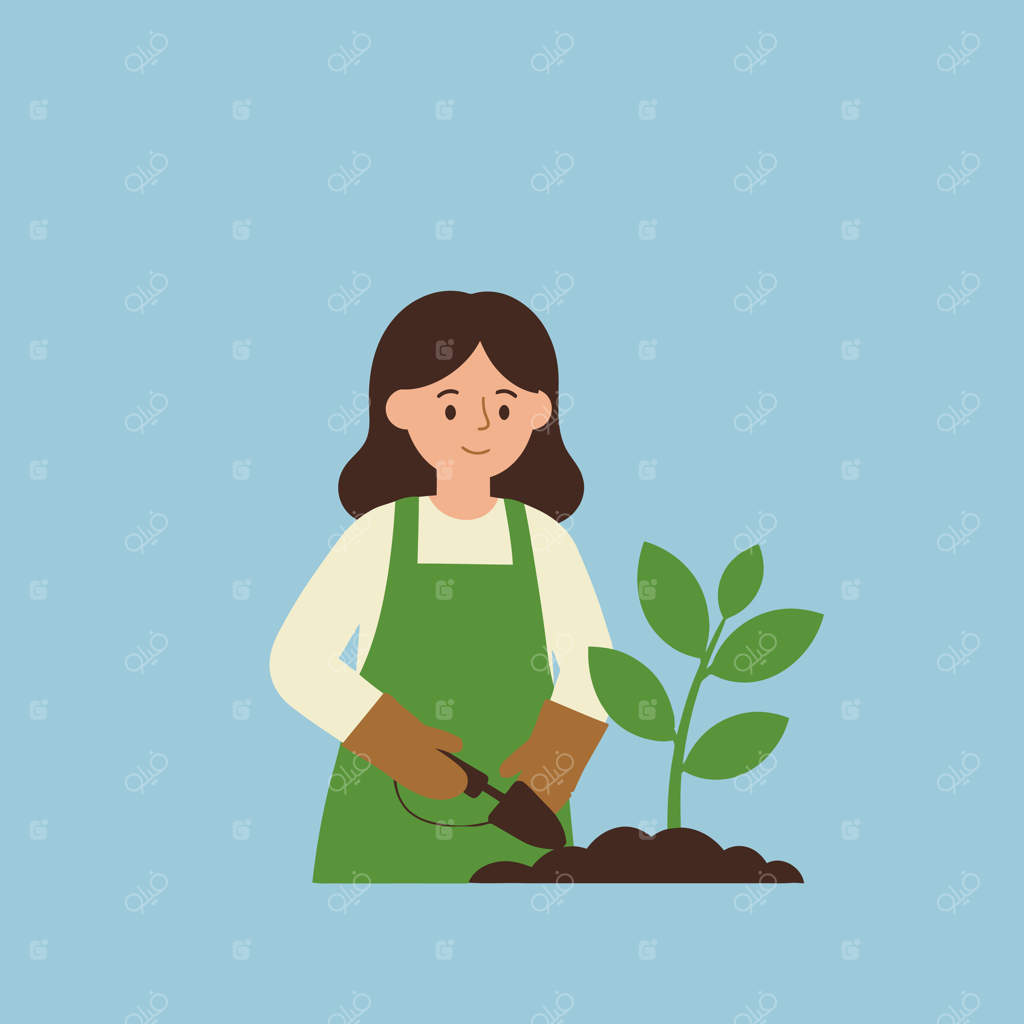 تصویر یک باغبان زن با گیاهان، به صورت مجزا