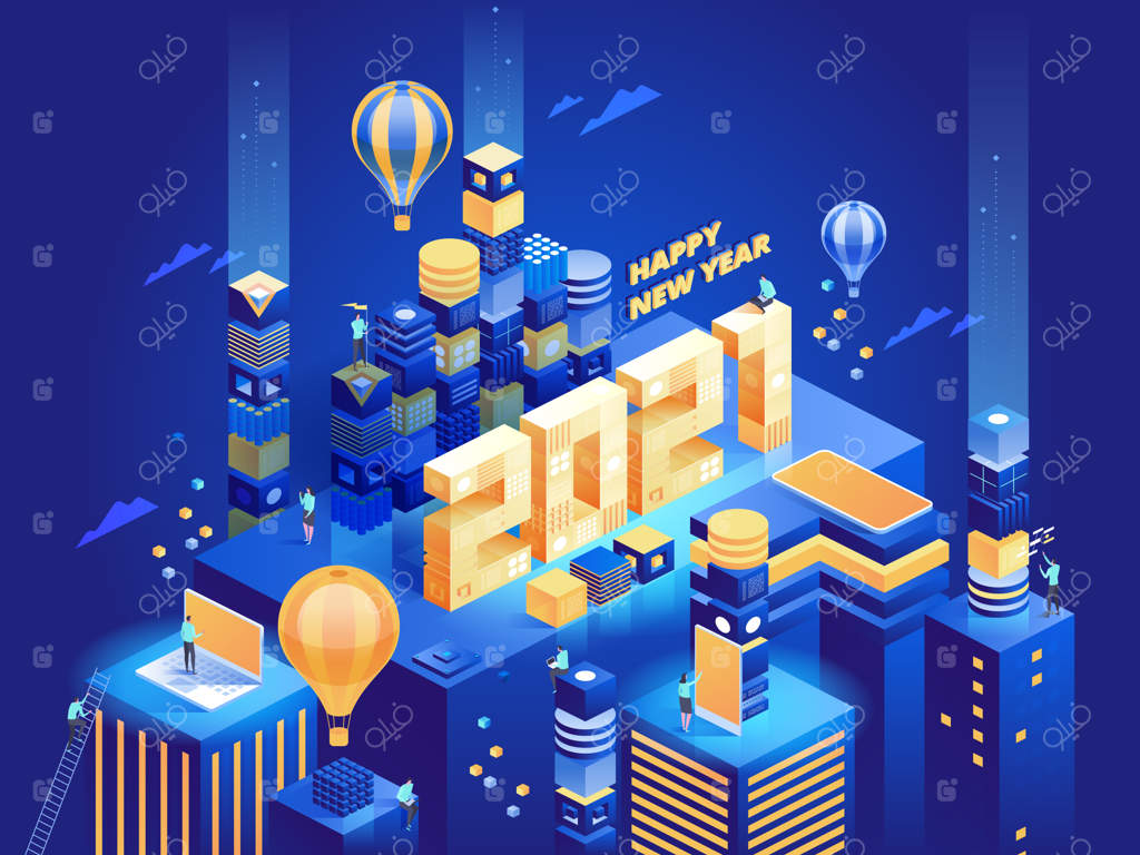 شهر تجاری مدرن و آینده‌نگر در نمای ایزومتریک: کار از راه دور یا در دفتر، دستیابی به موفقیت شغلی. قالب تصویرسازی شخصیت‌ها