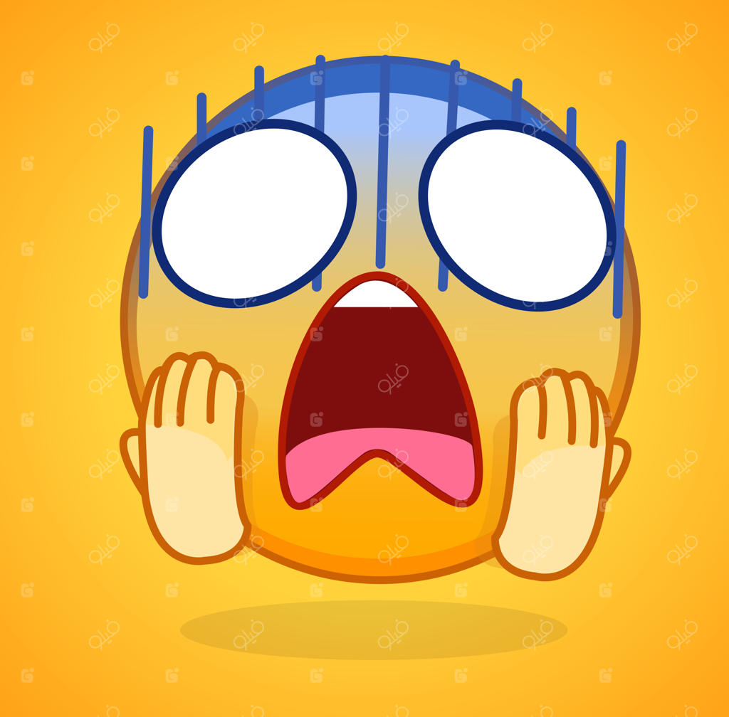 ایموجی کارتونی با چهره‌ای آبی، چشمانی گشاد و عینک آبی.