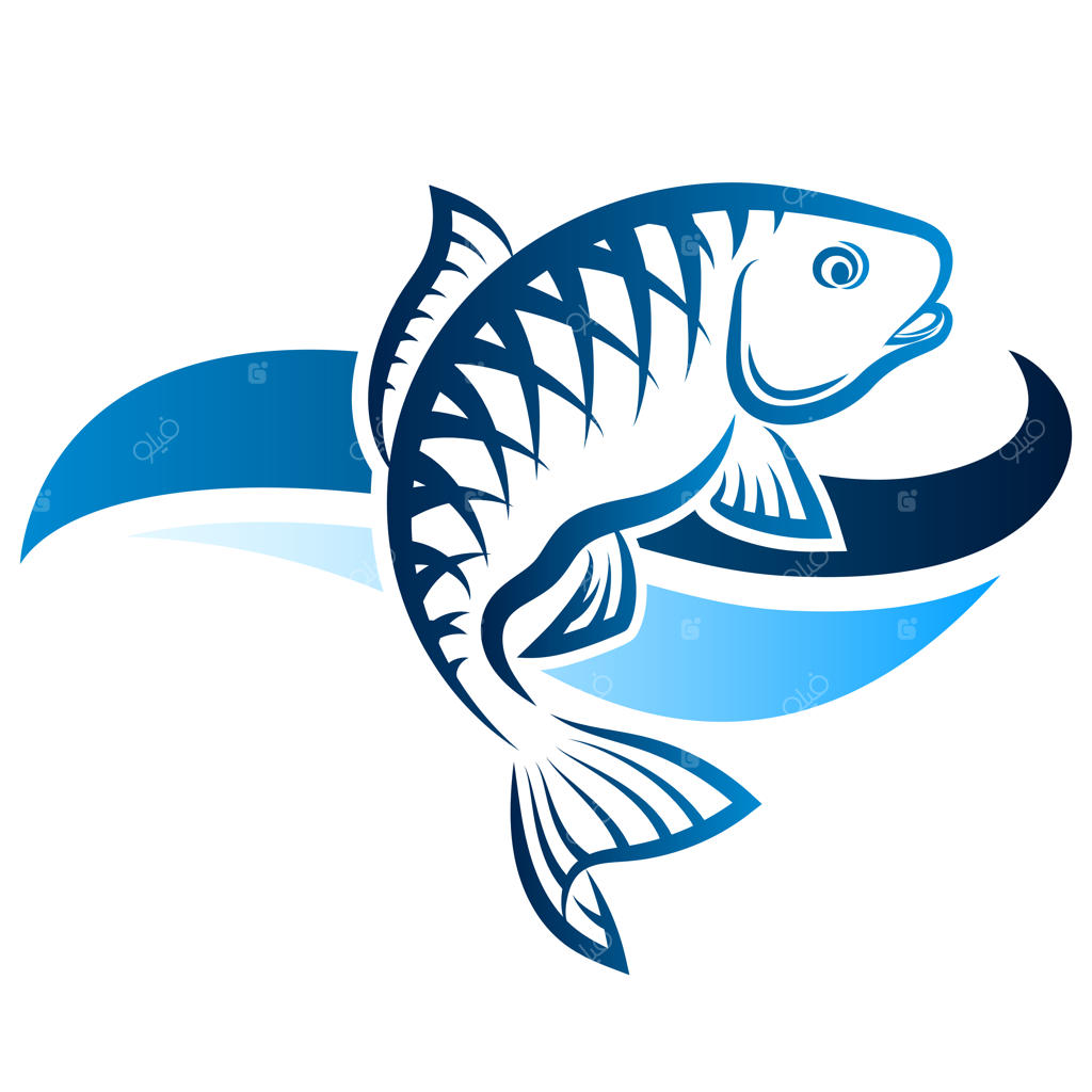 ماهی روی موج آبی، نماد ماهیگیری و غذاهای دریایی
