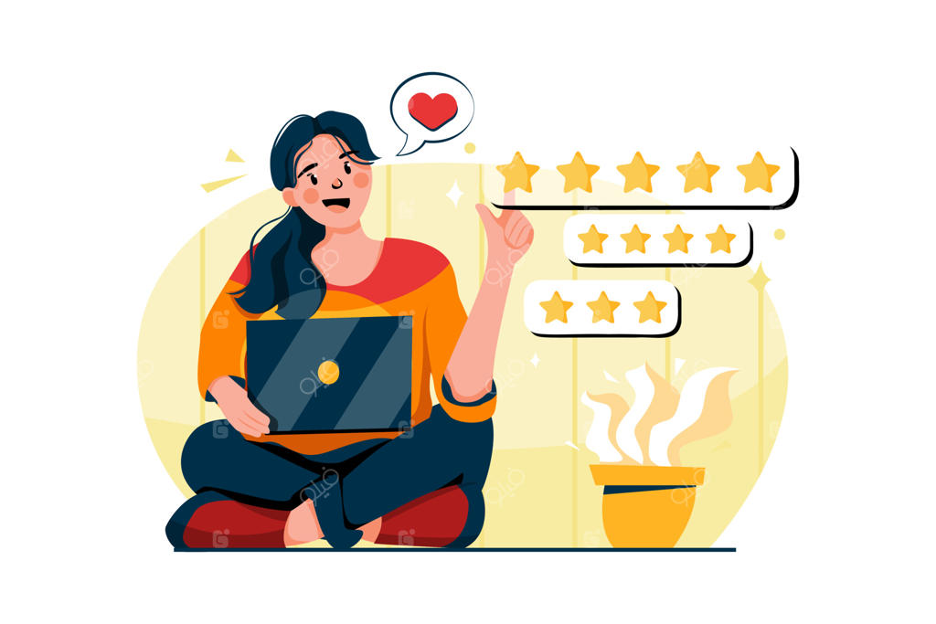 کانسپت تصویرسازی نظرات مشتریان. تصویرسازی فلت (تخت) با پس‌زمینه سفید.