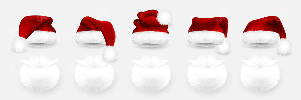 کلاه قرمز بابا نوئل و ریش بابا نوئل بر روی زمینه سفید.