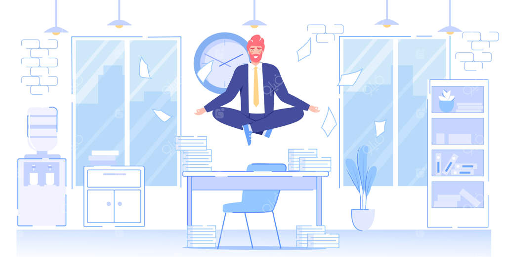 شخصیت کارتونی کارمند اداری در حال مراقبه