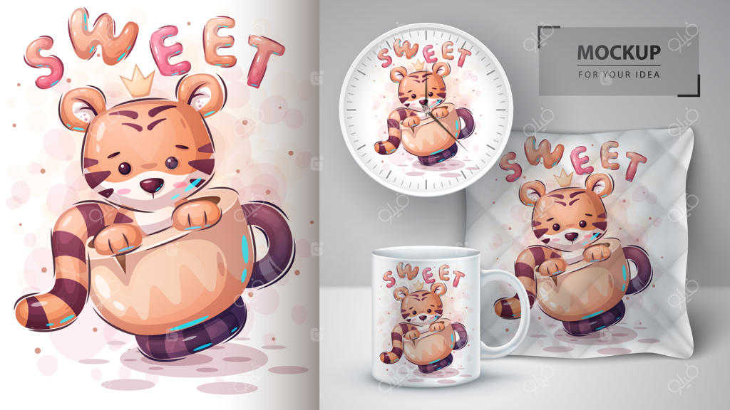 ببر بر روی پوستر و محصولات تبلیغاتی فنجان