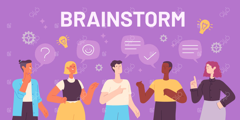 توفان فکری تیم: گفت‌وگو و تبادل نظر برای ایده‌های نو در جلسه کاری. پروژه خلاقانه و ارتباطات موثر در نشست تیمی.