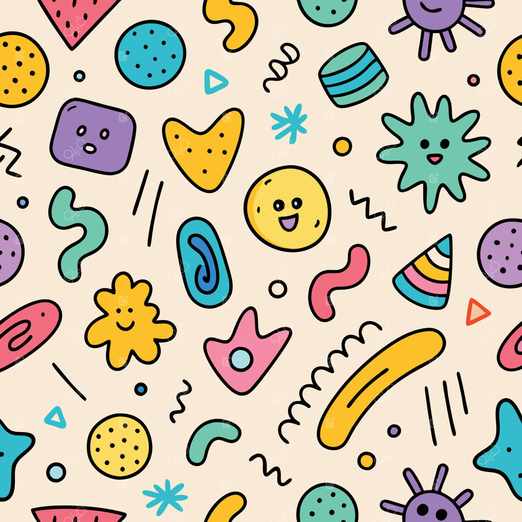 الگوی بدون درز با شخصیت‌های کارتونی رنگارنگ