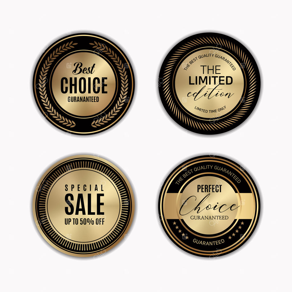 برچسب‌های طلایی با قاب طلایی روی زمینه بژ
