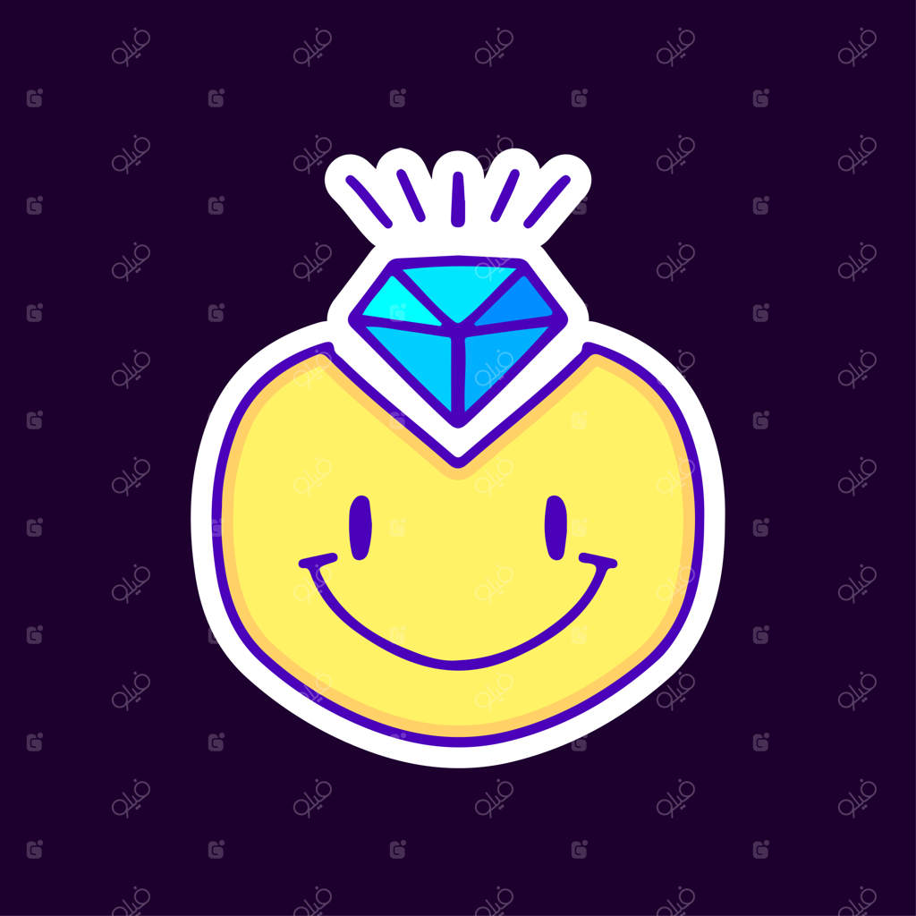 تصویر کارتونی لبخند و الماس، مناسب برای تی‌شرت و استیکر.
