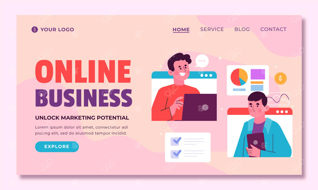 قالب صفحه فرود تخت برای کسب‌وکار آنلاین