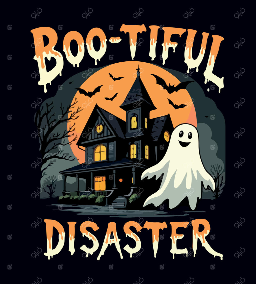 طرح تی‌شرت هالووین برای خانه جادوگر با تصویر روح